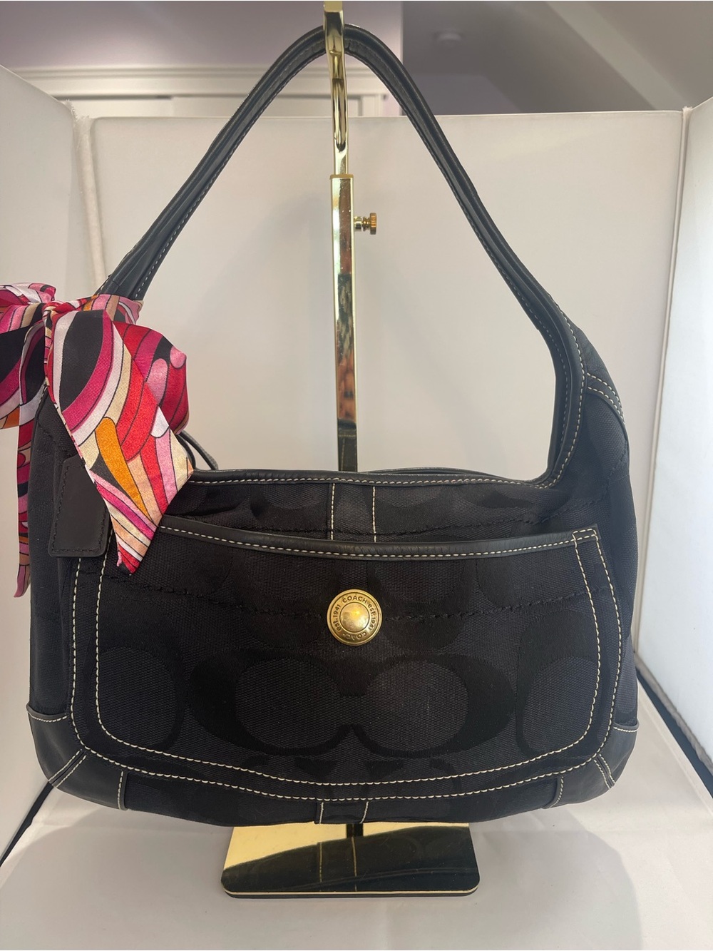 Vintage Coach Ergo Hobo Bag Black Signature Pring (10764)